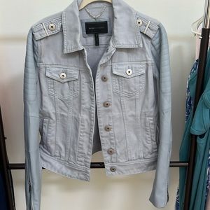 BCBG MaxAzria denim and leather jacket. Worn once. Sz small. Light blue